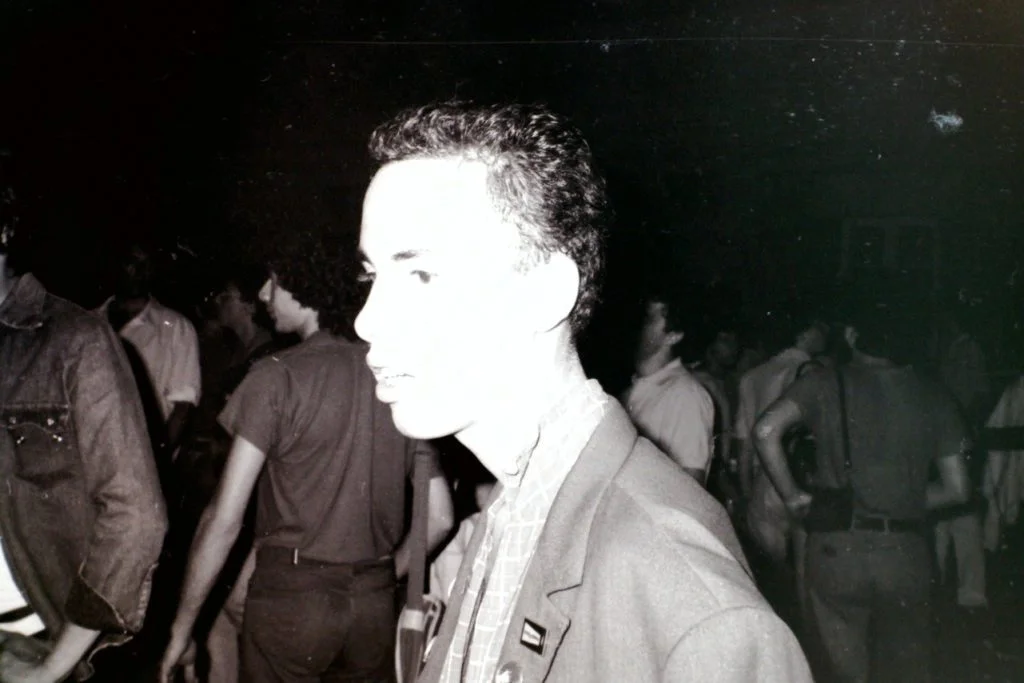 Photo de moi prise par Didier Lestrade le 13 juillet 1982 au Bal du Quai des Tournelles, Paris.